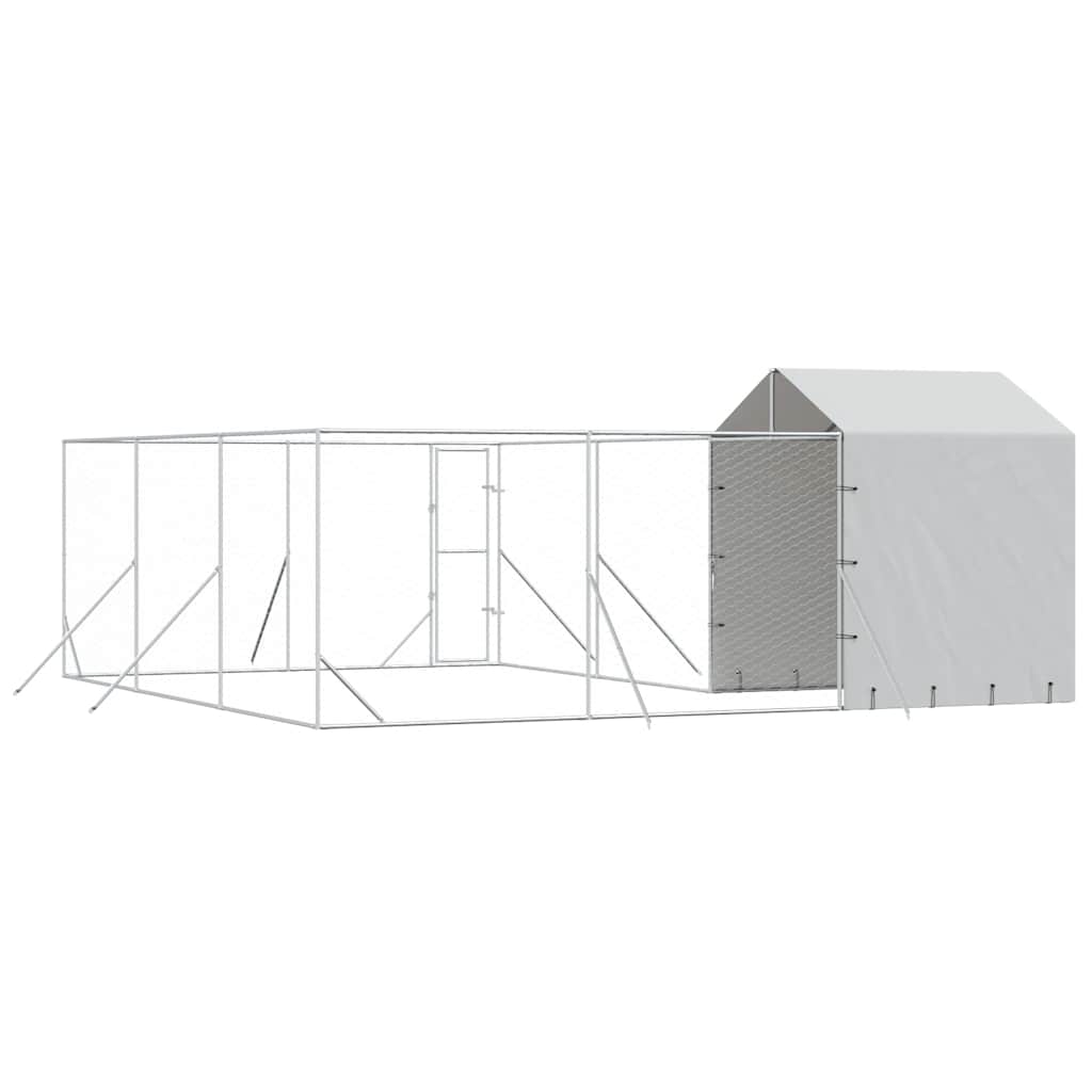 Perrera De Exterior Con Techo Acero Galvanizado Plata 6x6x2,5 M_5