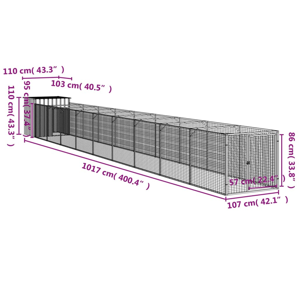 Vidaxl Caseta Perros Con Corral Acero Galvanizado Gris 110x1017x110 Cm_2
