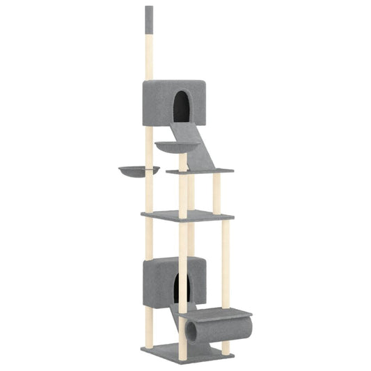Vidaxl Árbol Rascador Para Gatos Suelo A Techo Gris Claro 277-303 Cm_0