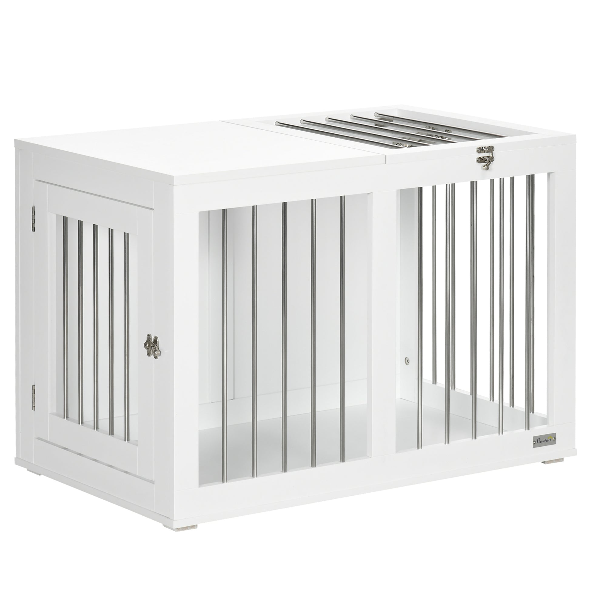 Pawhut Jaula Para Perros Medianos 2 En 1 Mesa Auxiliar Con 2 Puertas Blanco_0