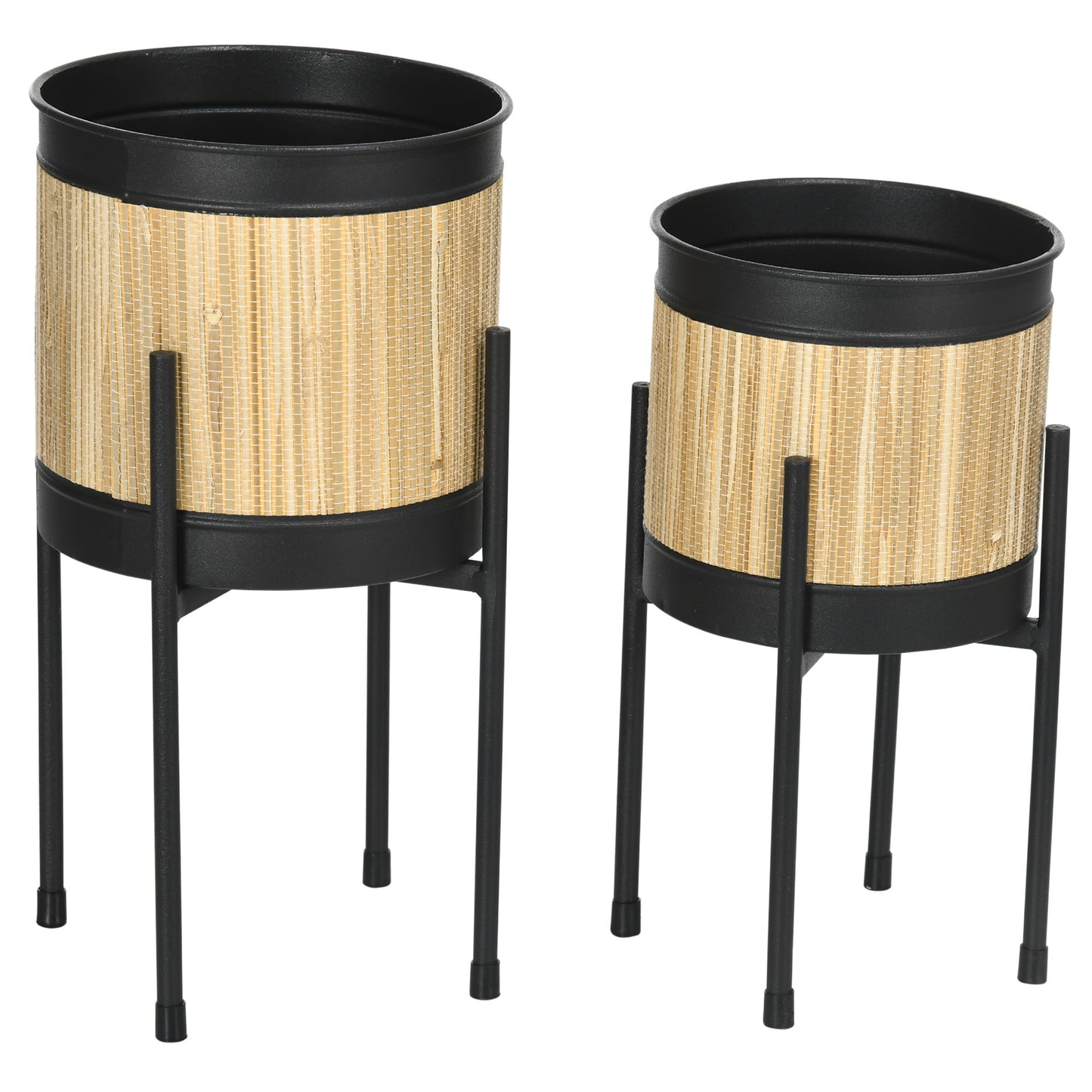 Outsunny Juego De 2 Soportes Para Plantas De Metal Cubierta De Totora Para Salón_0