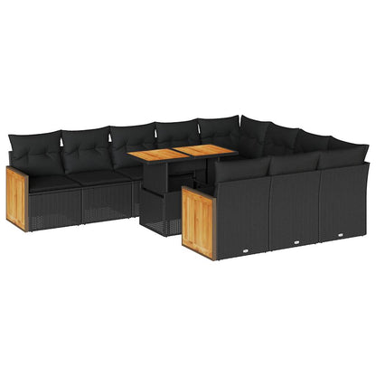 Set Sofás Jardín Y Cojines 11 Pzas Ratán Sintético Acacia Negro / Vetonek_2