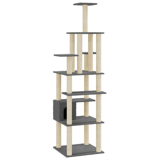 Vidaxl Rascador Para Gatos Con Postes De Sisal Gris Oscuro 183 Cm_0