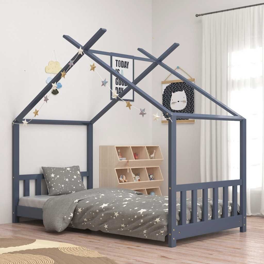 Vidaxl Estructura De Cama Infantil Madera Maciza Pino Gris 70x140 Cm_1