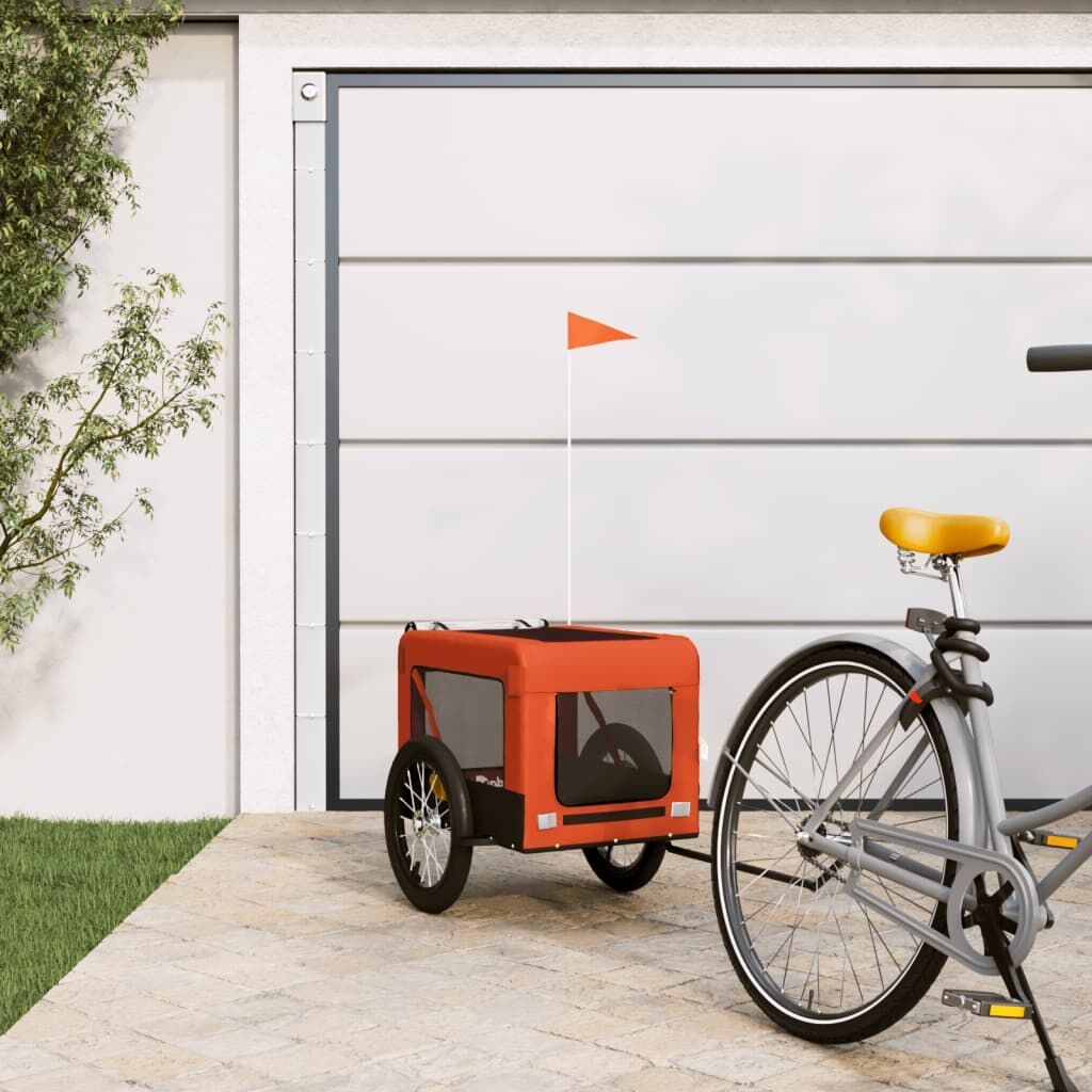 Vidaxl Remolque De Bicicleta Mascotas Hierro Tela Oxford Naranja Negro_1