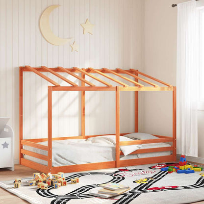 Cama Infantil Con Techo Madera Maciza Pino Marrón 100x200 Cm_1