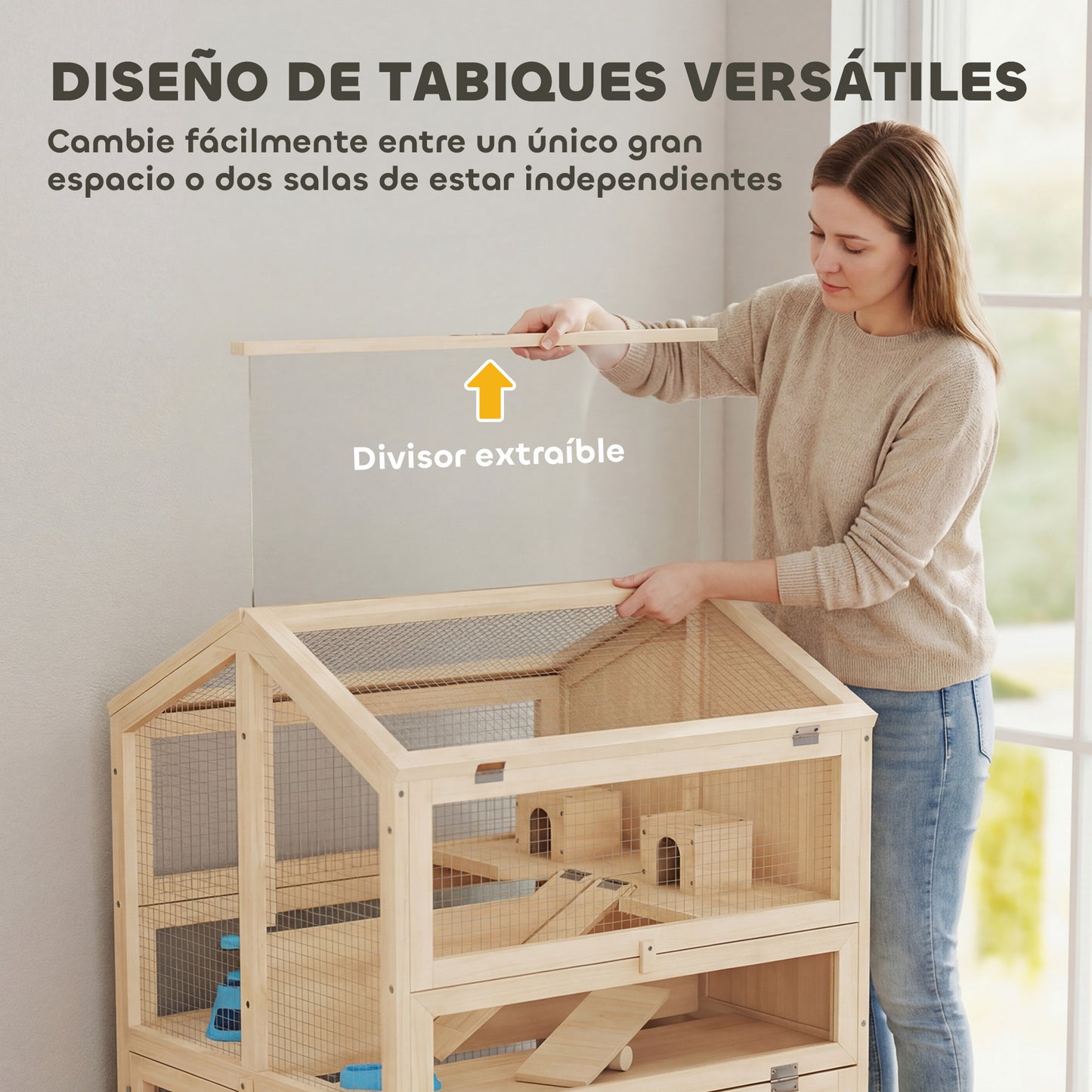 Pawhut Jaula Para Hámster De Madera De 3 Niveles Bandeja Extraíble Natural_5