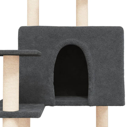 Vidaxl Rascador Para Gatos Con Postes De Sisal Gris Oscuro 153 Cm_5