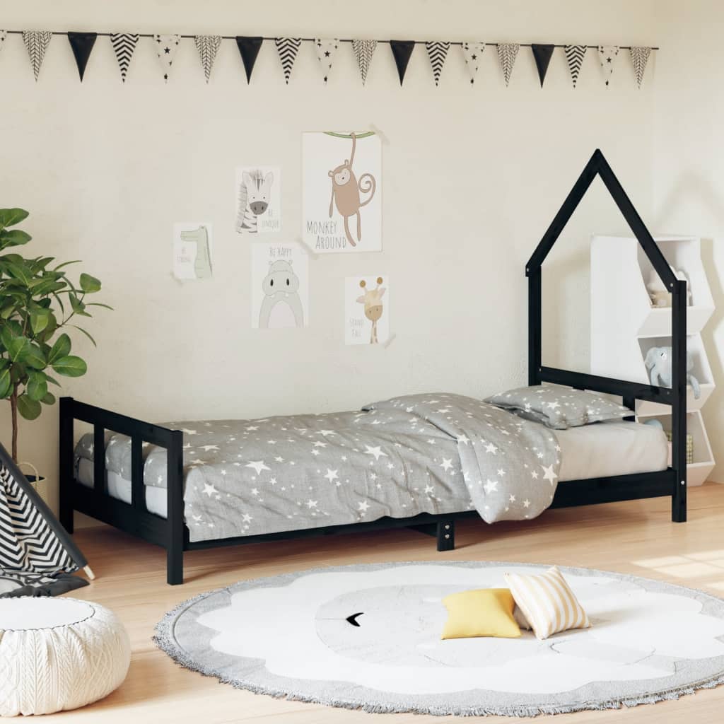 Estructura De Cama Para Niños Madera De Pino Negro 90x200 Cm / Vetonek_1