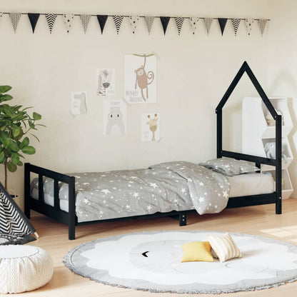 Estructura De Cama Para Niños Madera De Pino Negro 90x200 Cm / Vetonek_1