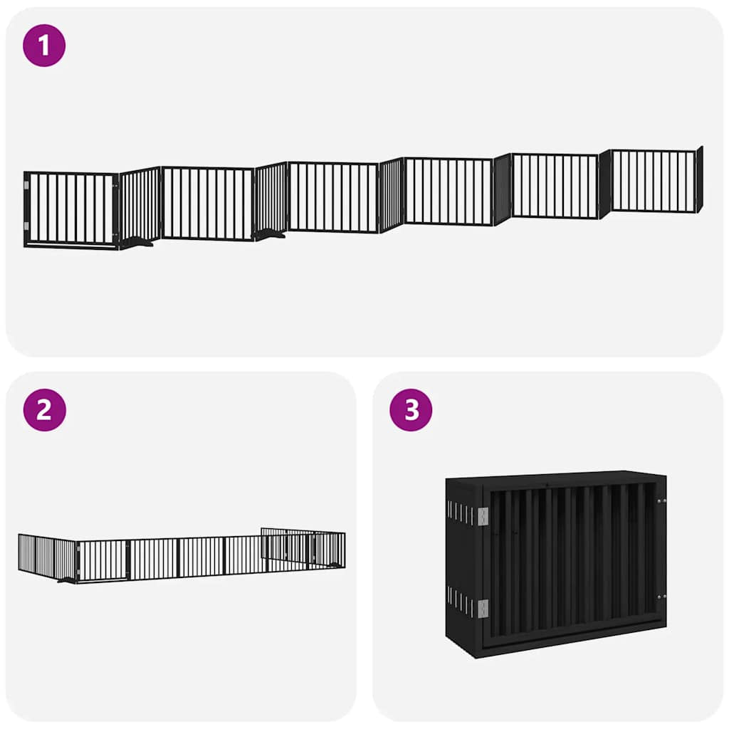 Vidaxl Puerta De Perros Plegable 12 Paneles Madera Álamo Negra 960 Cm_3