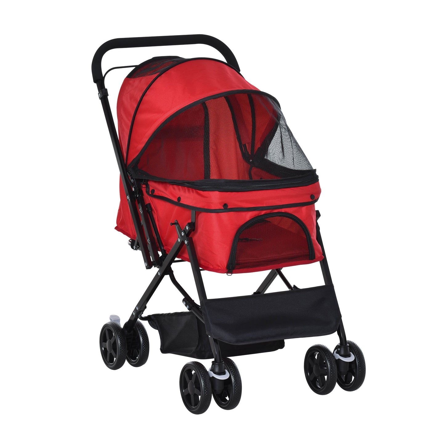 Pawhut Cochecito Para Mascotas Plegable Con Toldo Ajustable 76,5x52x95 Cm Rojo_0
