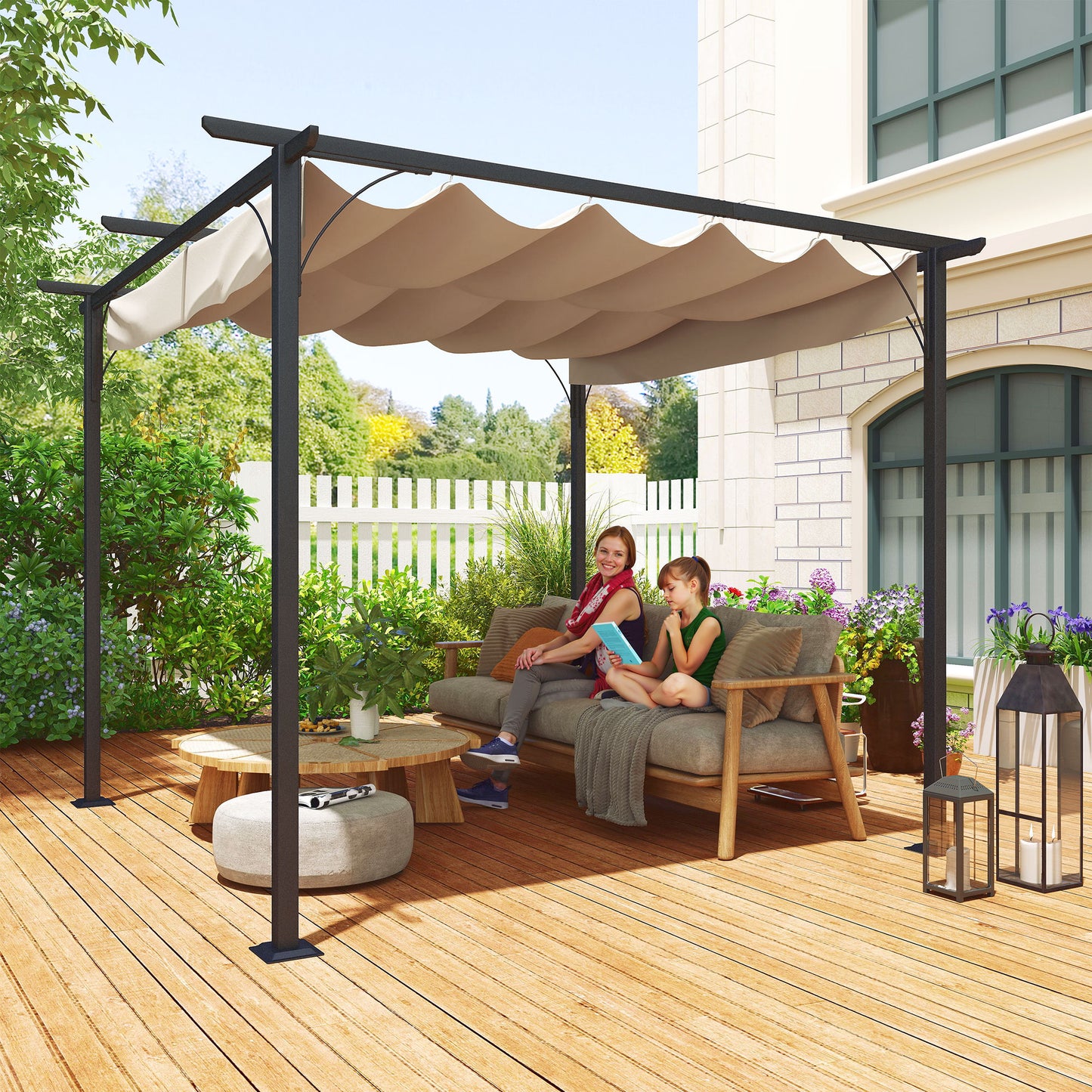 Outsunny Pérgola De Metal 3x3m Gazebo Cenador Para Jardín Patio Con Techo_1