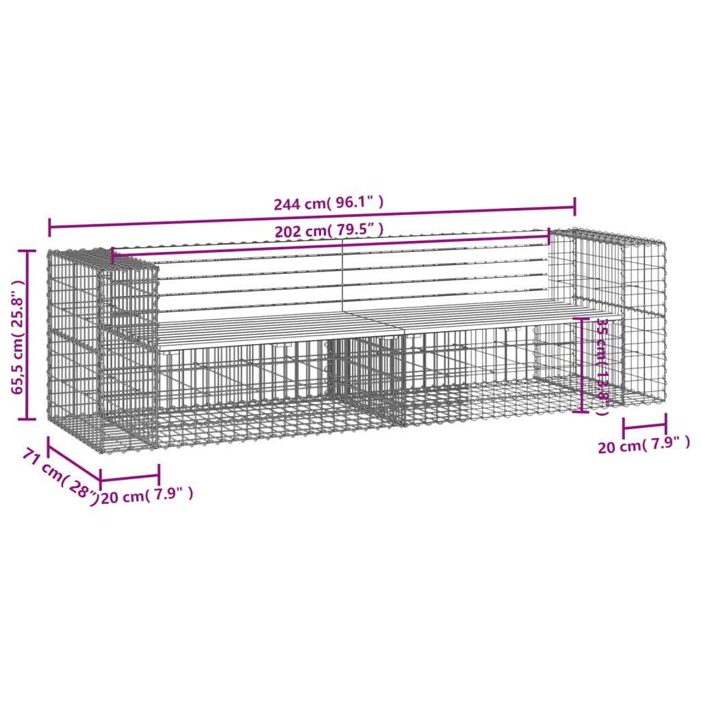 Vidaxl Banco Jardín Diseño Gaviones Madera Abeto Douglas 244x71x65,5cm_2