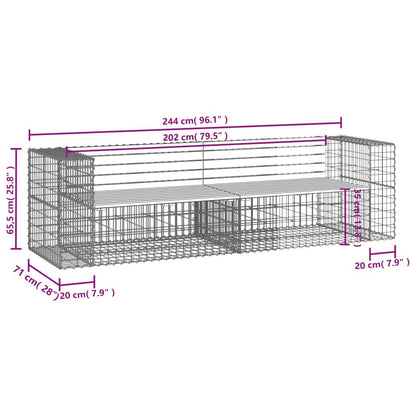 Vidaxl Banco Jardín Diseño Gaviones Madera Abeto Douglas 244x71x65,5cm_2