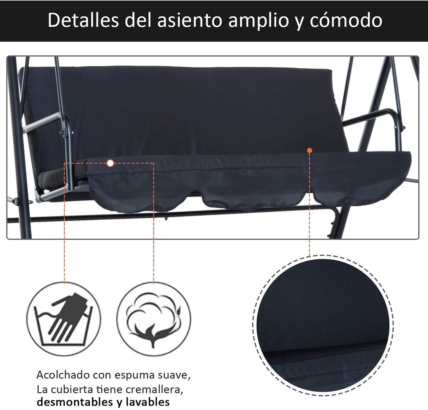 Outsunny Columpio De Jardín De 3 Plazas Con Techo Ajustable Acero 172x110x153 Cm_5