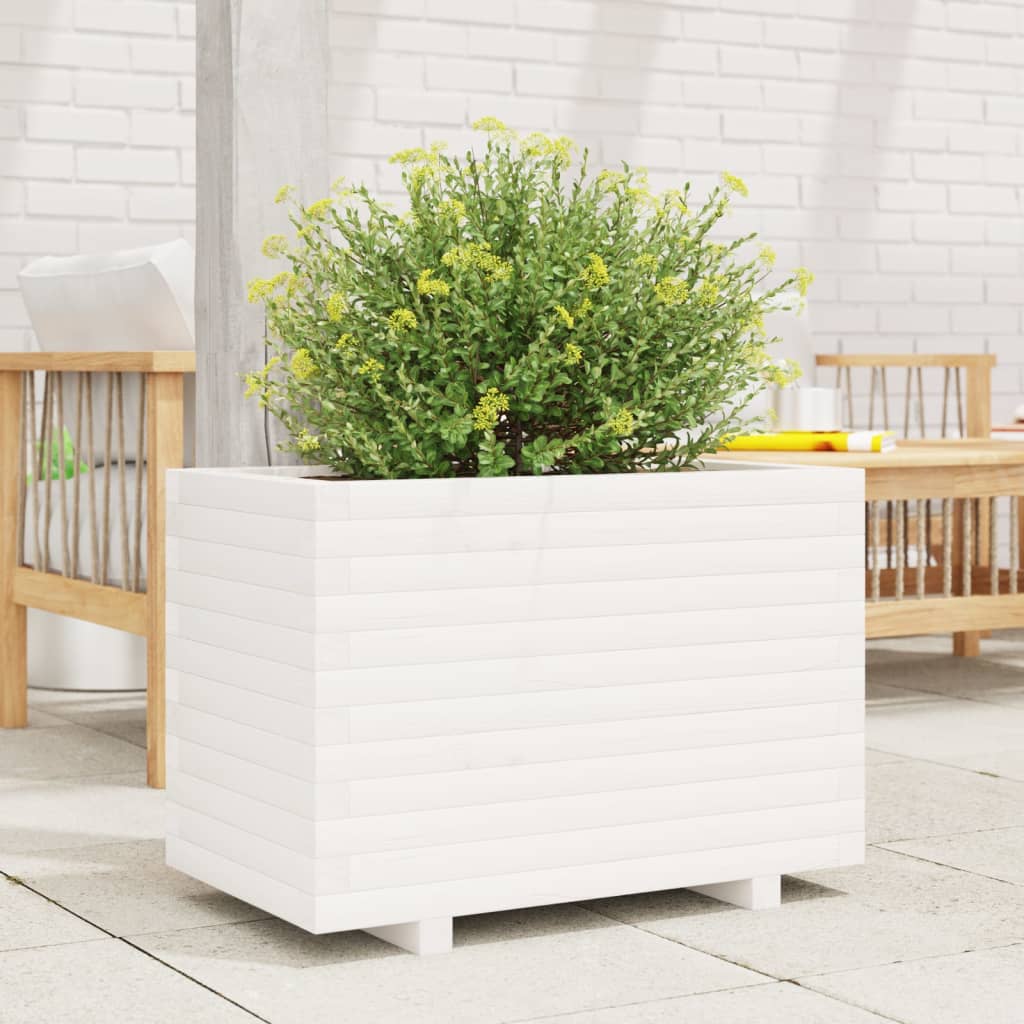 Jardinera Madera Maciza De Pino Blanco 70x40x49,5 Cm_2