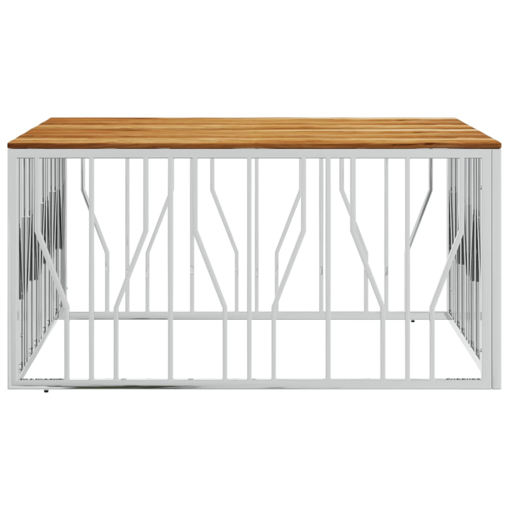 Mesa De Centro Acero Inoxidable Y Madera Maciza Acacia Plateado_1