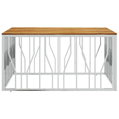 Mesa De Centro Acero Inoxidable Y Madera Maciza Acacia Plateado_1