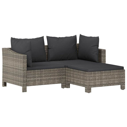 Vidaxl Set De Muebles De Jardín 3 Pzas Y Cojines Ratán Sintético Gris_0