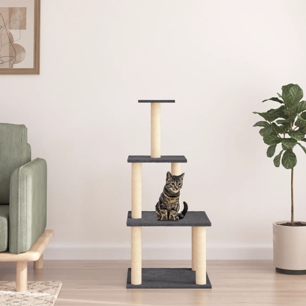 Vidaxl Rascador Para Gatos Con Postes De Sisal Gris Oscuro 111 Cm_1