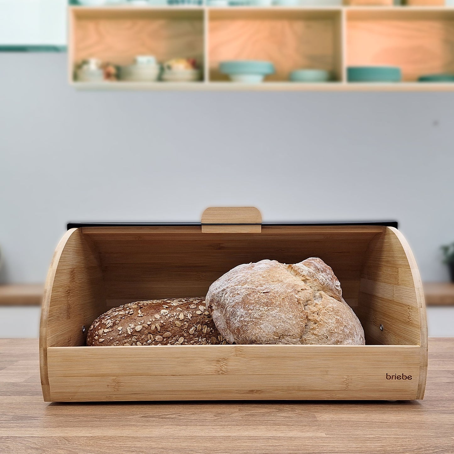 Panera Para Guardar Pan De Mesa Madera Bambú, Tapa Deslizante Bread Box Almacenamiento Bollería, Briebe, Bb1162, Gris_4