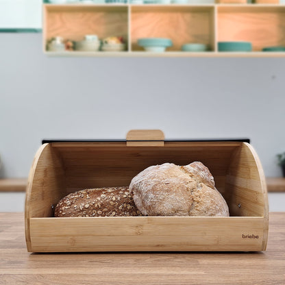 Panera Para Guardar Pan De Mesa Madera Bambú, Tapa Deslizante Bread Box Almacenamiento Bollería, Briebe, Bb1162, Gris_4
