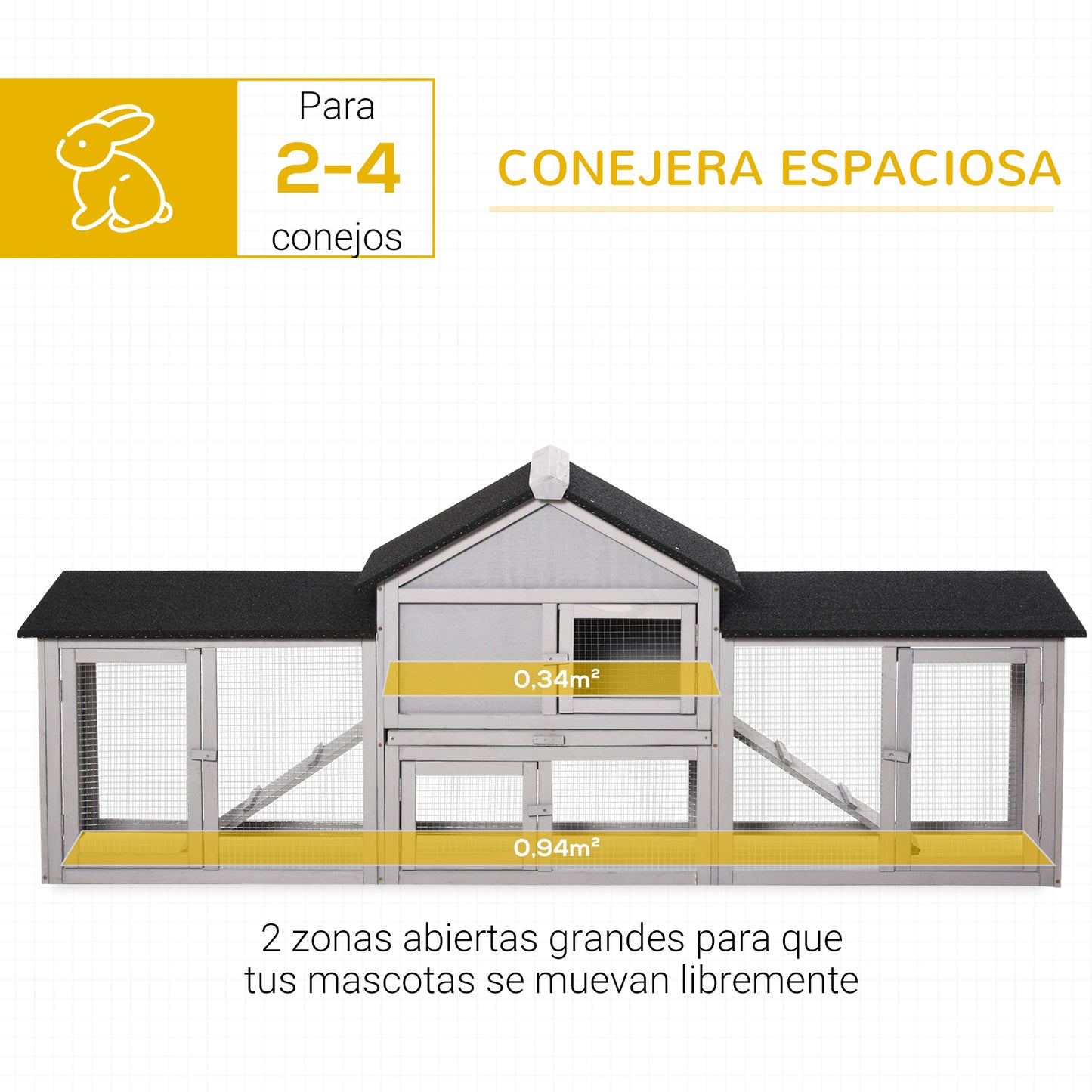 Pawhut Conejera De Exterior Para 2-4 Conejos Con Techo Asfáltico Y Bandeja Gris_4