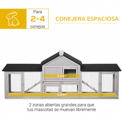 Pawhut Conejera De Exterior Para 2-4 Conejos Con Techo Asfáltico Y Bandeja Gris_4