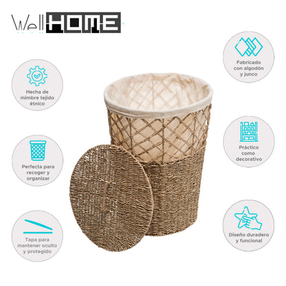 Wellhome - Cesta De Mimbre Con Tapa Beige_1