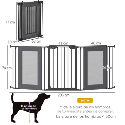 Pawhut Barrera De Seguridad Para Perros Plegable De 3 Piezas 203x74 Cm Negro_2