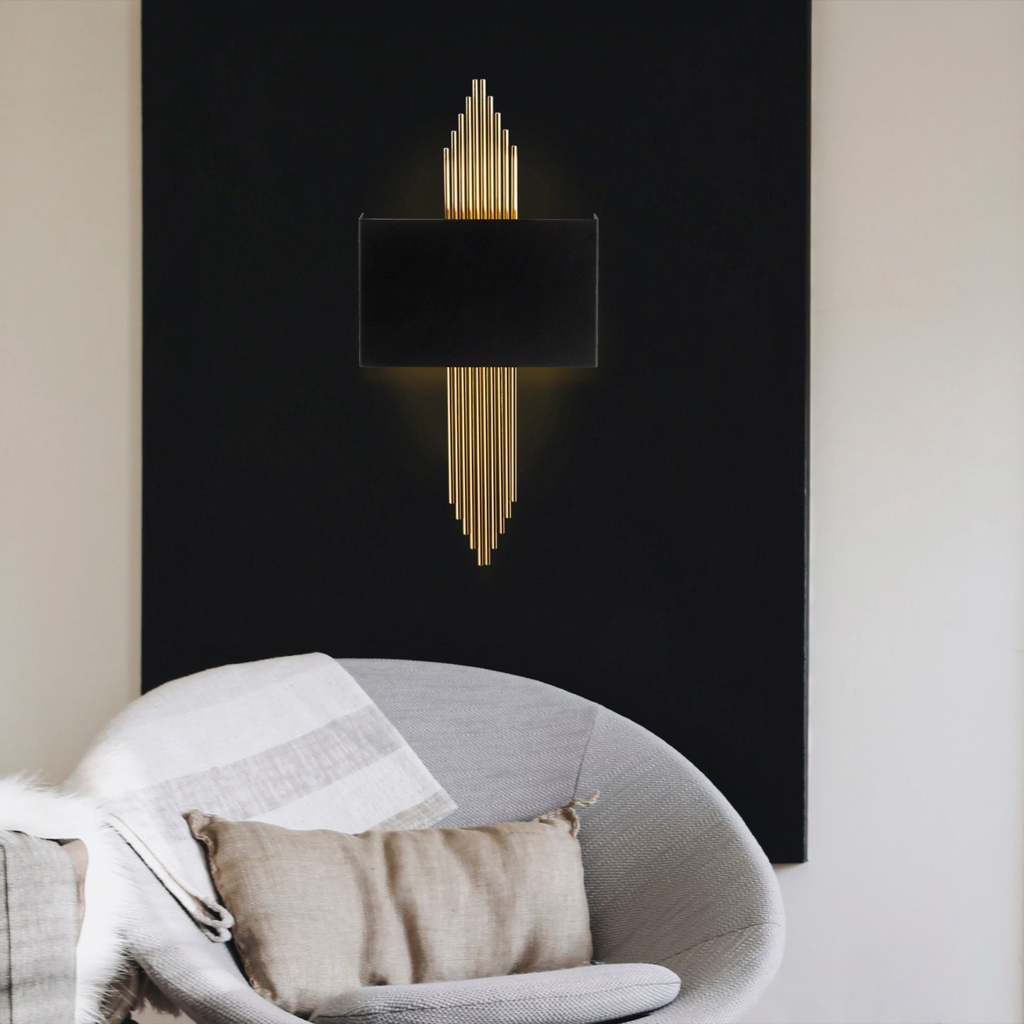 Aplique De Pared Recto, Metal , Negro oro, 75x10x22, Casquillo E 27 Max 40 W_4