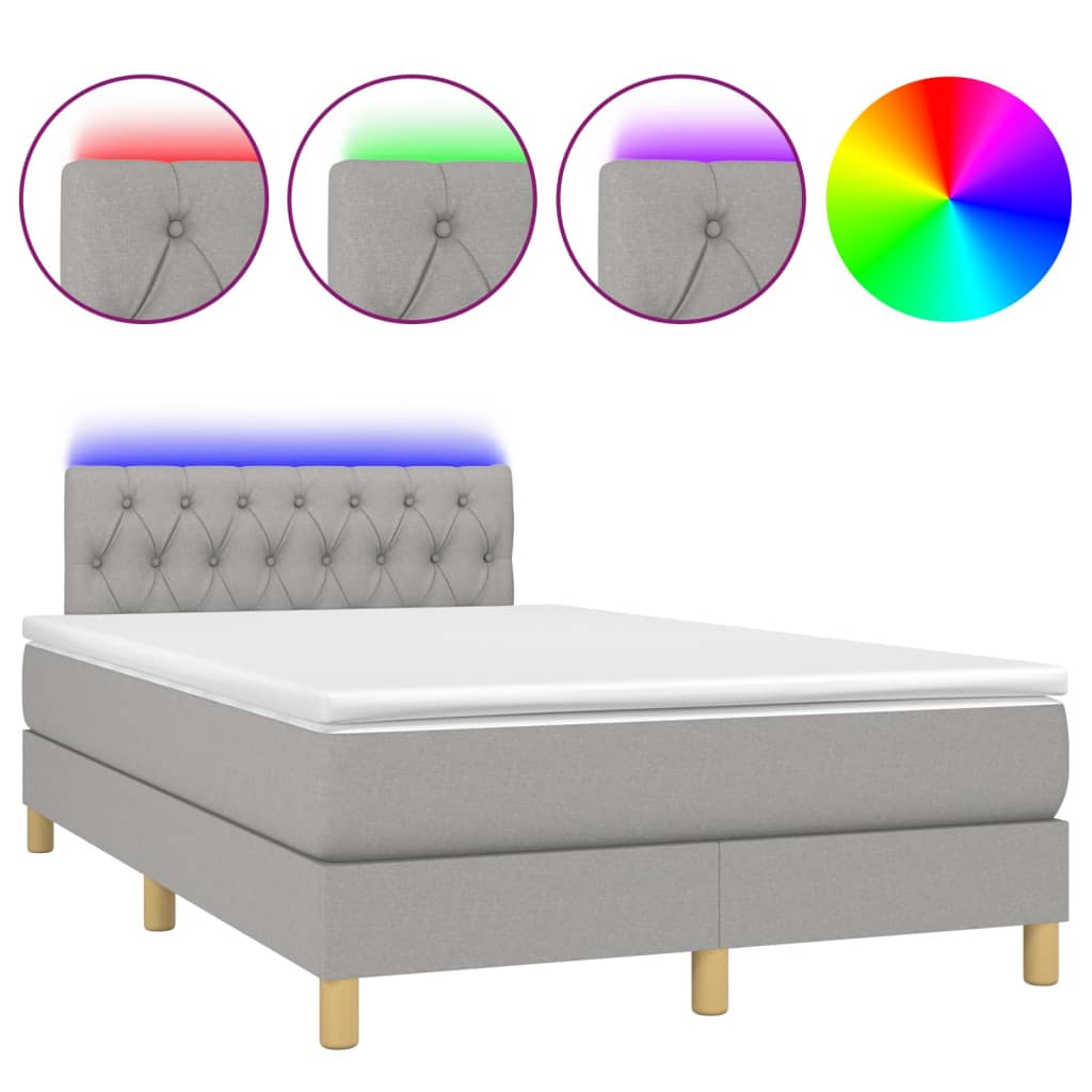Cama Box Spring Con Colchón Tela Y Led Gris Claro 120x200 Cm / Vetonek_3