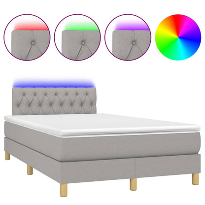 Cama Box Spring Con Colchón Tela Y Led Gris Claro 120x200 Cm / Vetonek_3