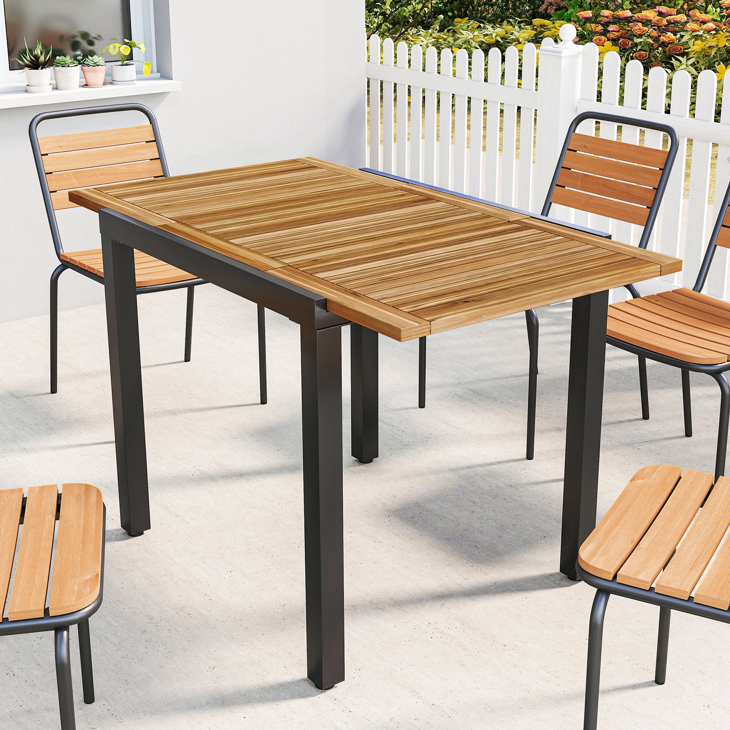 Outsunny Mesa De Jardín Extensible 120/80x70 Cm Para 4-6 Personas Natural_1