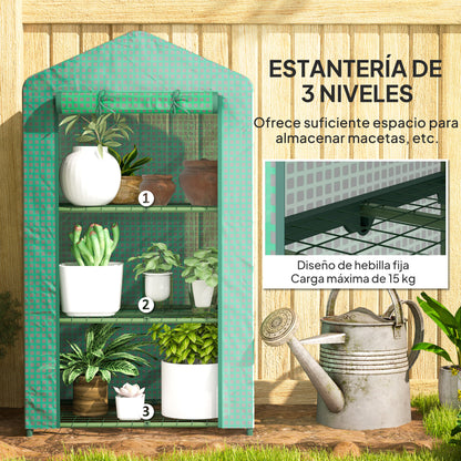 Outsunny Invernadero Jardín Terraza Con 3 Estantes Metálicos Y Puerta Enrollable_5