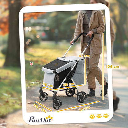 Pawhut Cochecito Para Perros Plegable Con Cojín Lavable 80x48,5x106 Cm Gris_2