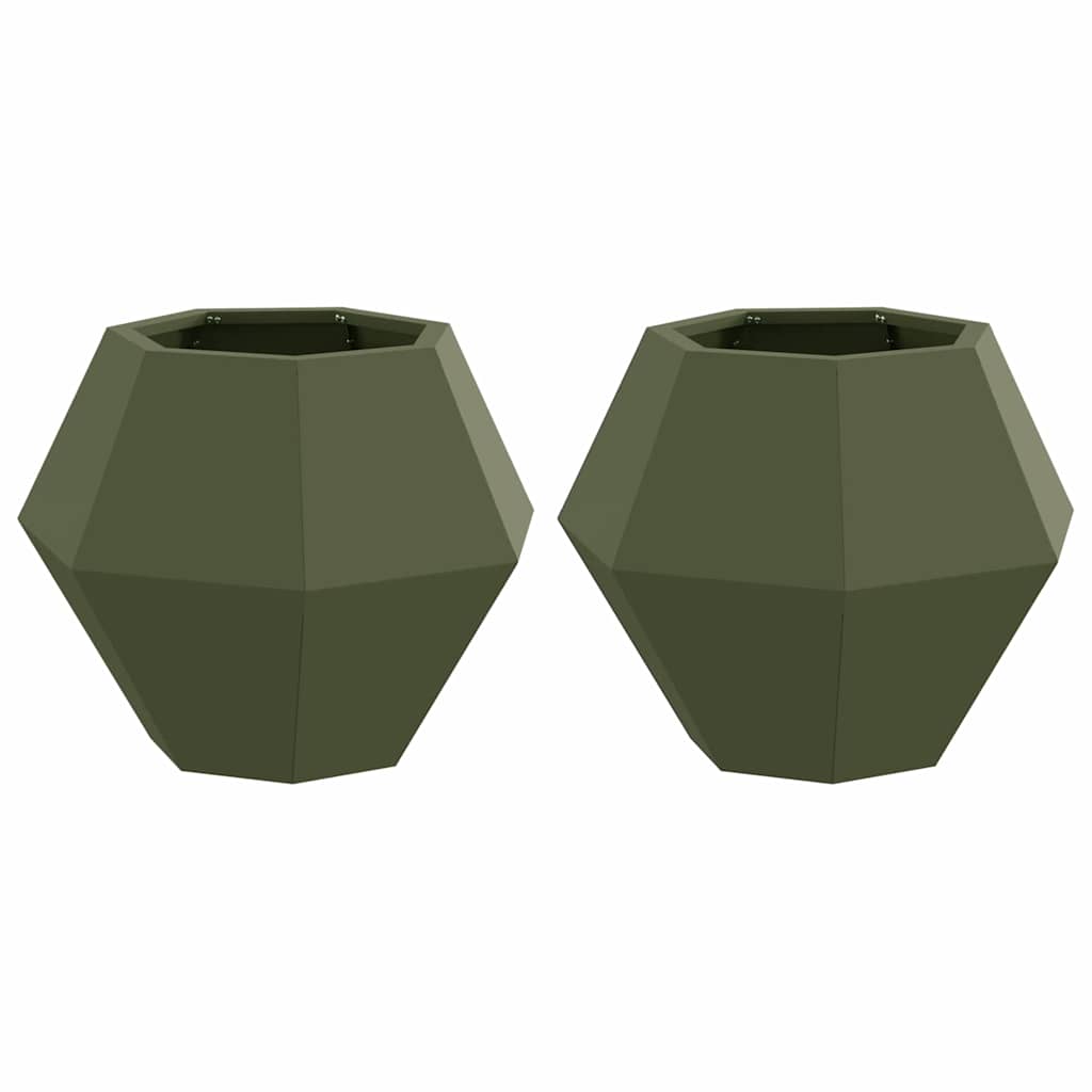 Jardinera 2 Pcs Verde Oliva 50 X 50 X 40 Cm Acero_0