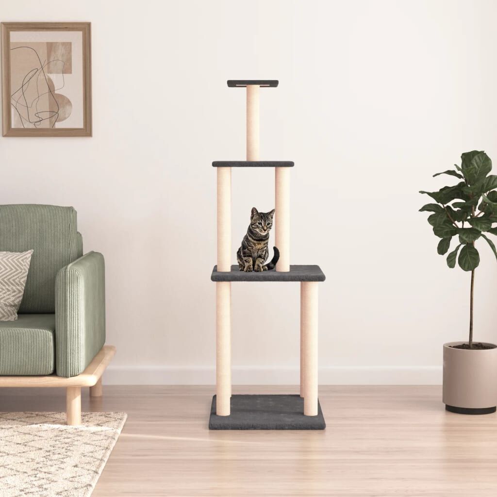 Vidaxl Rascador Para Gatos Con Postes De Sisal Gris Oscuro 149 Cm_1