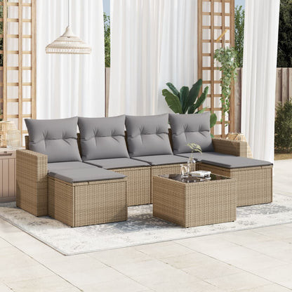 Set Sofás De Jardín 7 Piezas Y Cojines Ratán Sintético Beige / Vetonek_1