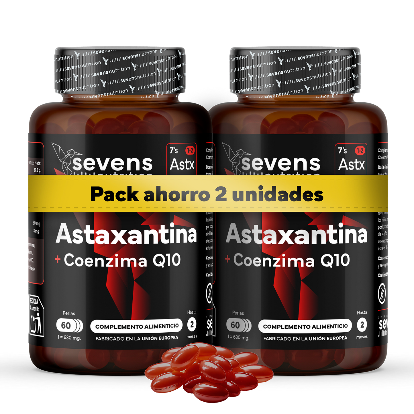 Pack 2x Astaxantina Con Coq10 Sevens Nutrition. Antioxidante Para Energía Y Piel Sana._0