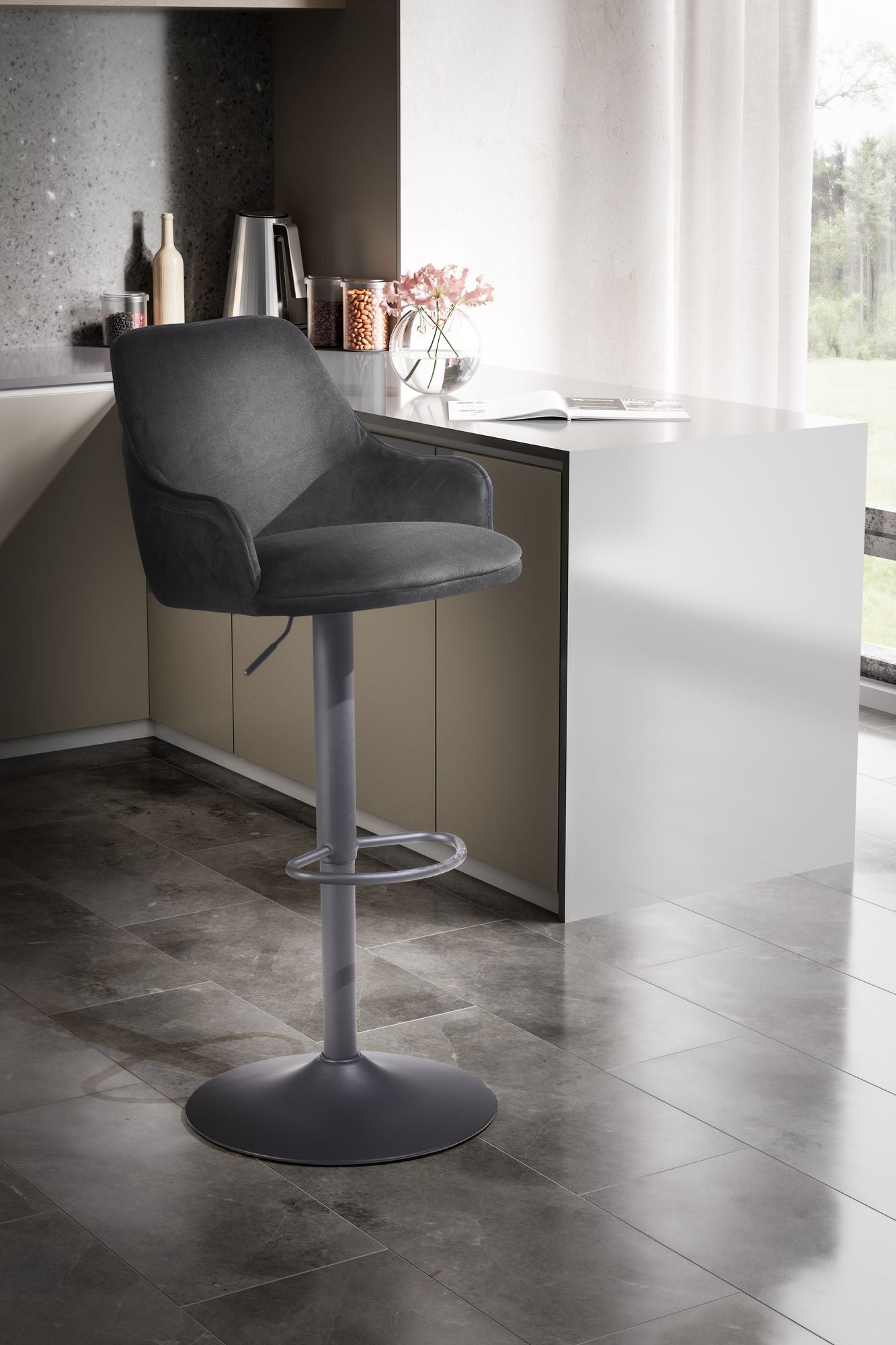 Taburete De Bar, Terciopelo Negro Con Respaldo 86 - 106 Cm_2
