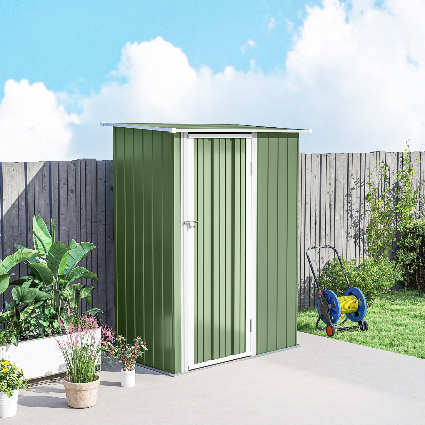 Outsunny Caseta De Jardín 1,07m² 142x86x189cm Metálico Con Puerta Verde_4