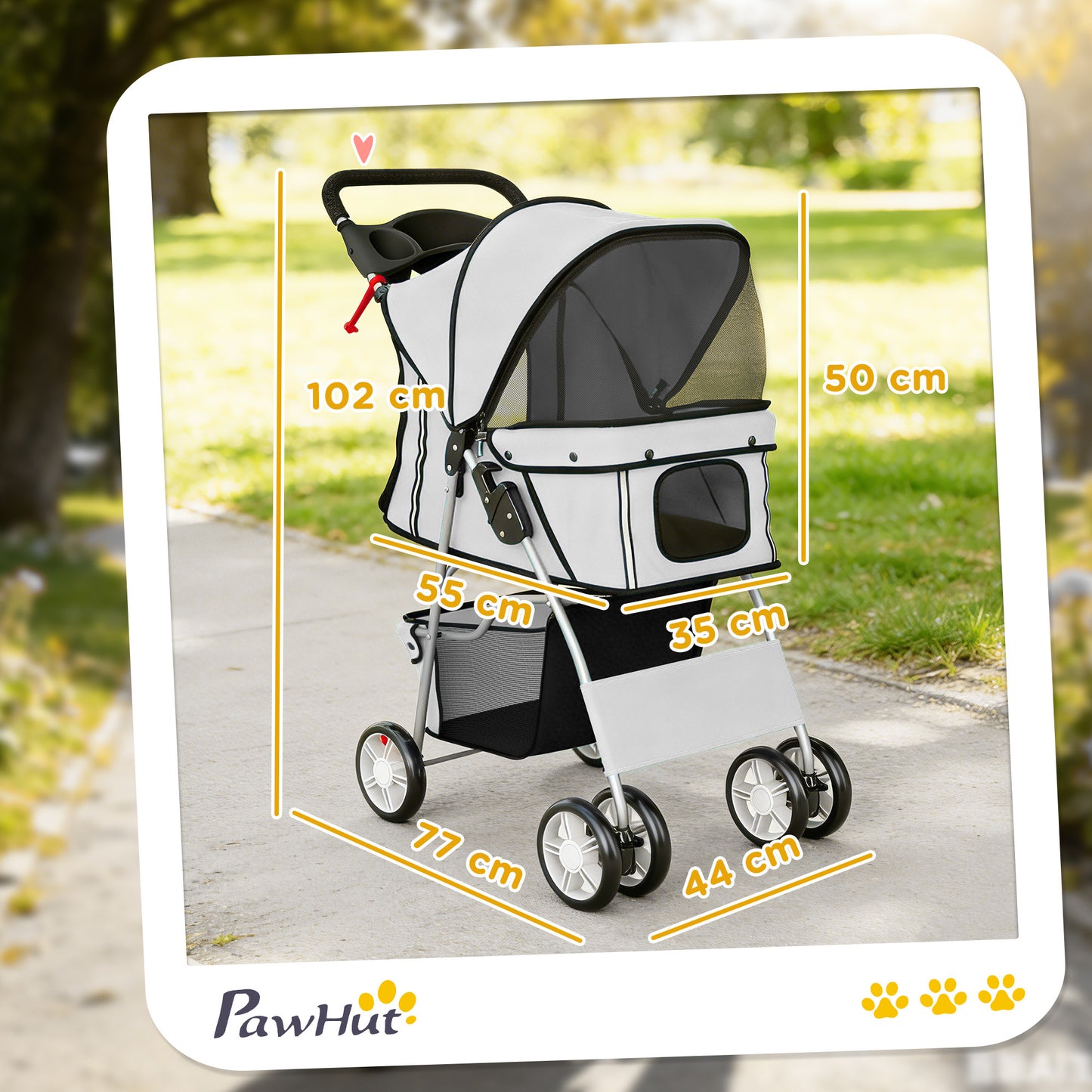 Pawhut Carrito Para Perros Plegable Con Cesta De Almacenaje 77x44x102 Cm Gris_2