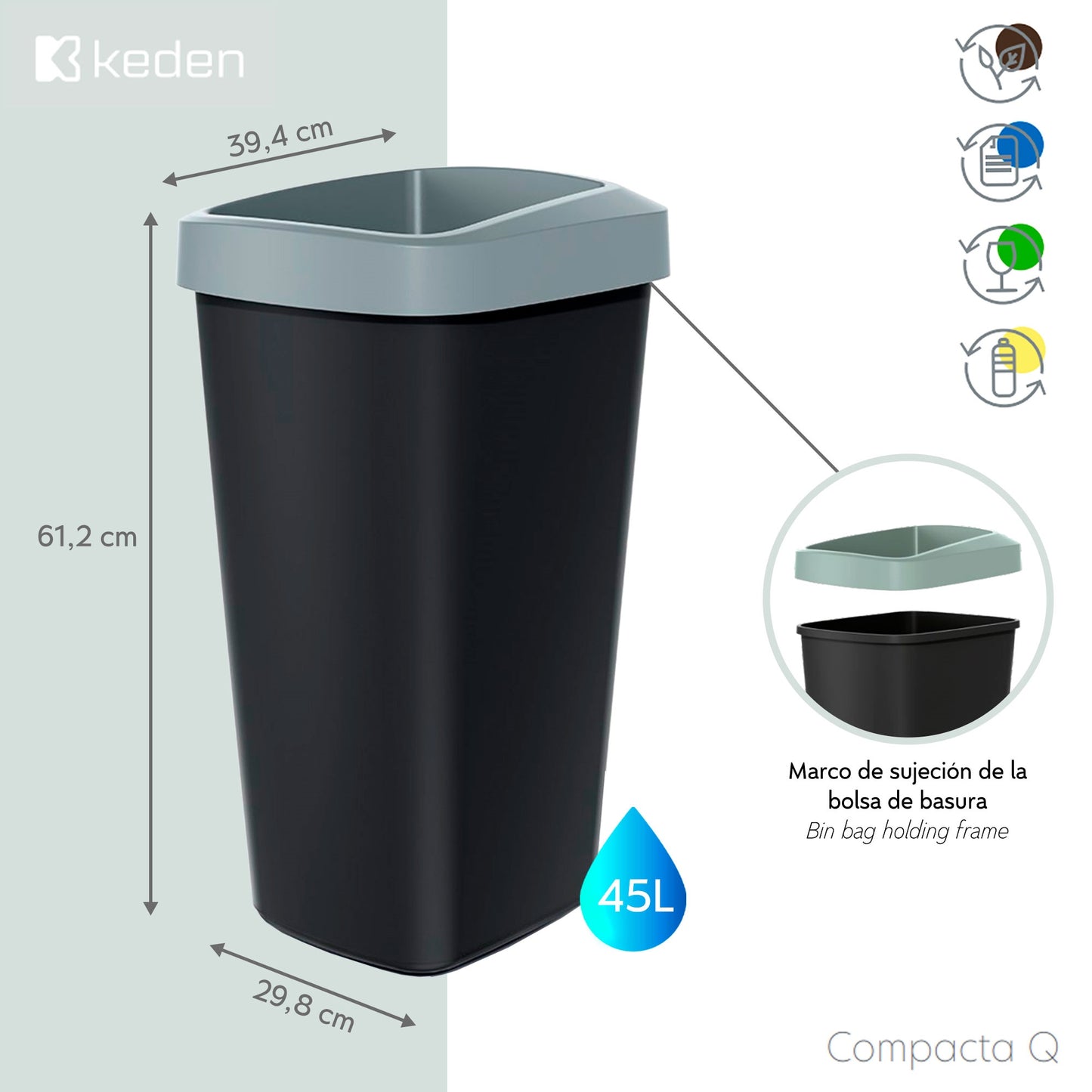 Cubo De Reciclaje 45l Keden En Plástico Con Práctica Tapa Abierta Color Amarillo._1