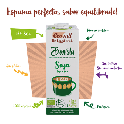 Pack 6x Bebida Vegetal Soja Barista baja en azúcar Ecomil 1 L