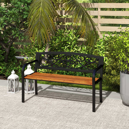 Banco De Jardín Outsunny Acero, Madera De Pino Negro 127x56x80 Cm_1