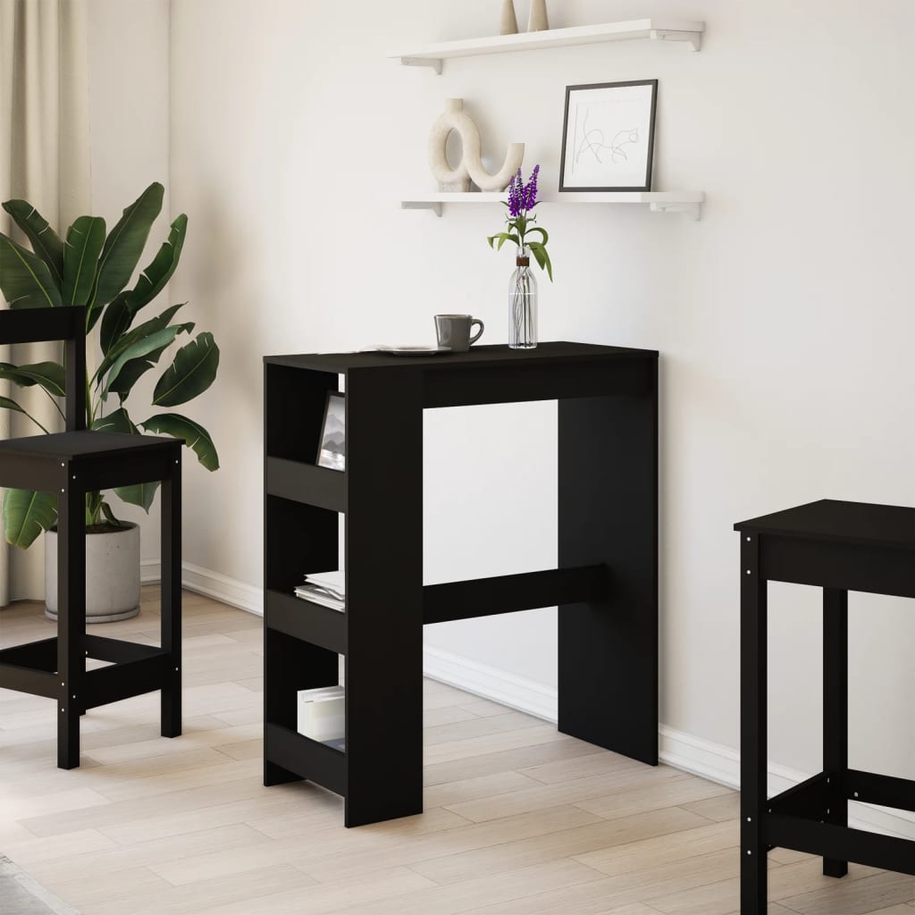 Mesa Alta Con Estantes Madera Ingeniería Negra 90x40x103,5 Cm_1