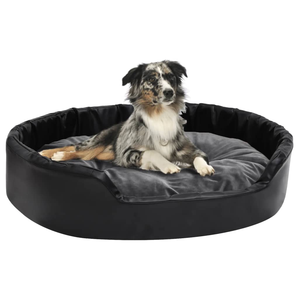 Vidaxl Cama De Perros Felpa Y Cuero Sintético Gris Oscuro 90x79x20 Cm_5