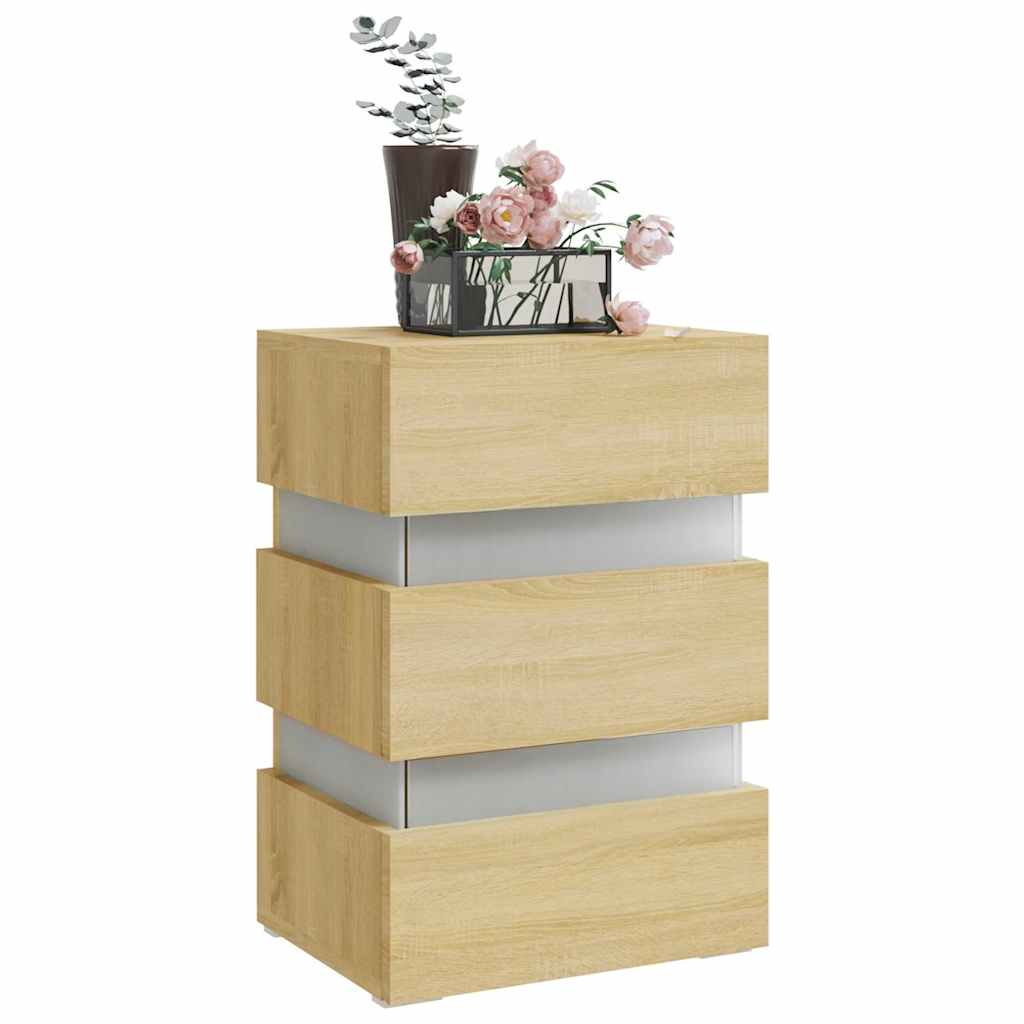 Mesita De Noche Luz Led Madera De Ingeniería Sonoma 45x35x67 Cm_1
